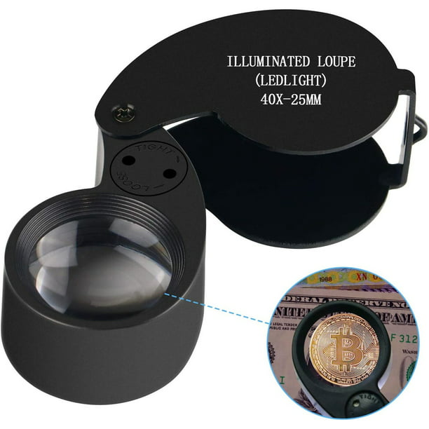 Delixike 40X Jewellers Loupe All Metal Folding Jewellery Magnifier Eye Loop LED